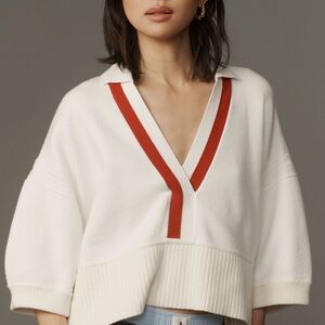 Maeve White and Red V-Neck Sweater
